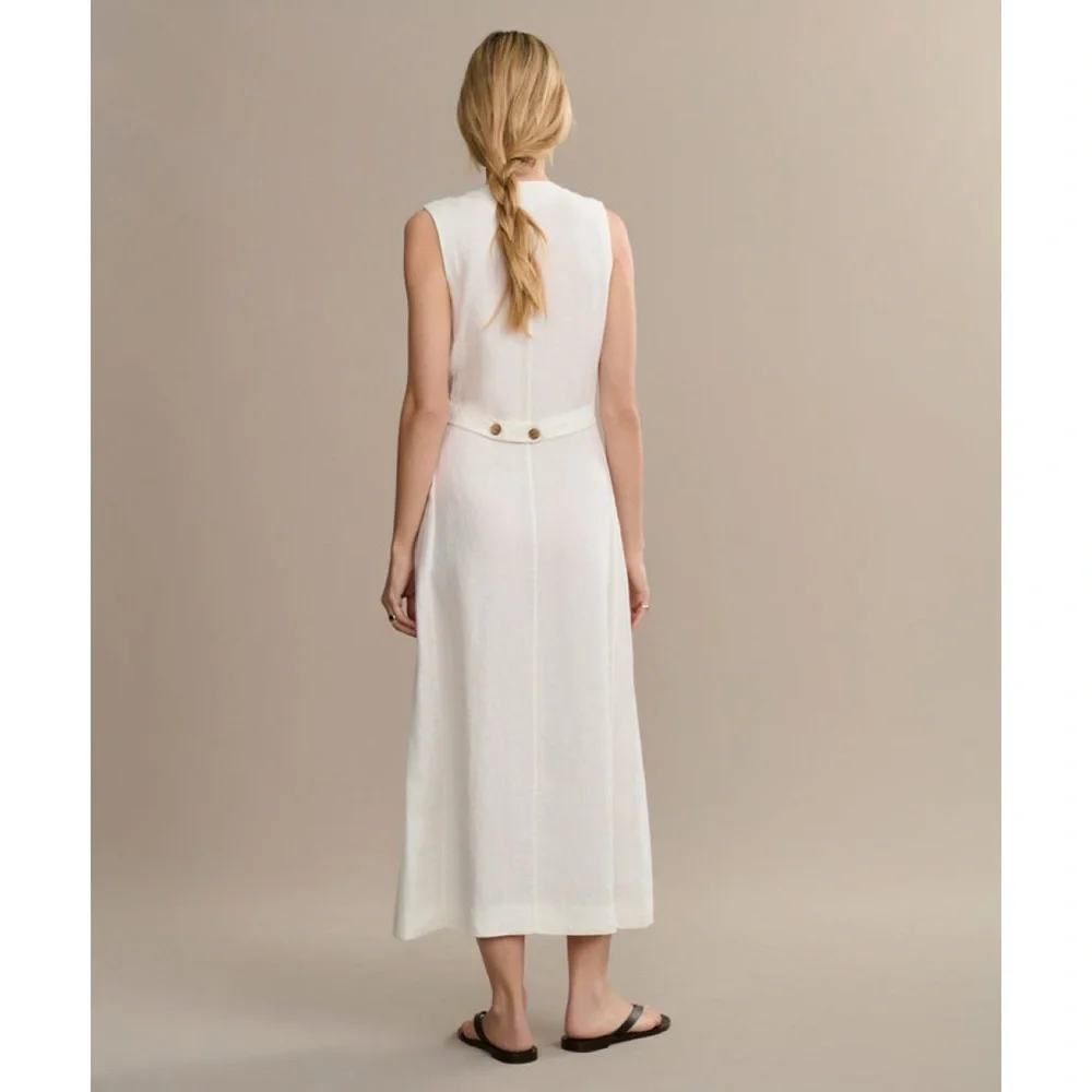 Jenni Kayne Callan Dress (Sz XS) Sleeveless Button-Up Linen Midi Ivory - Picture 3 of 13